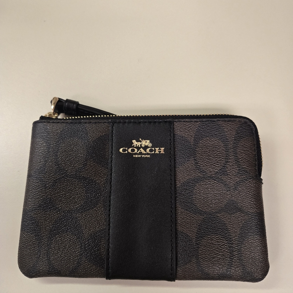 Coach Black and Brown Logo Wristlet